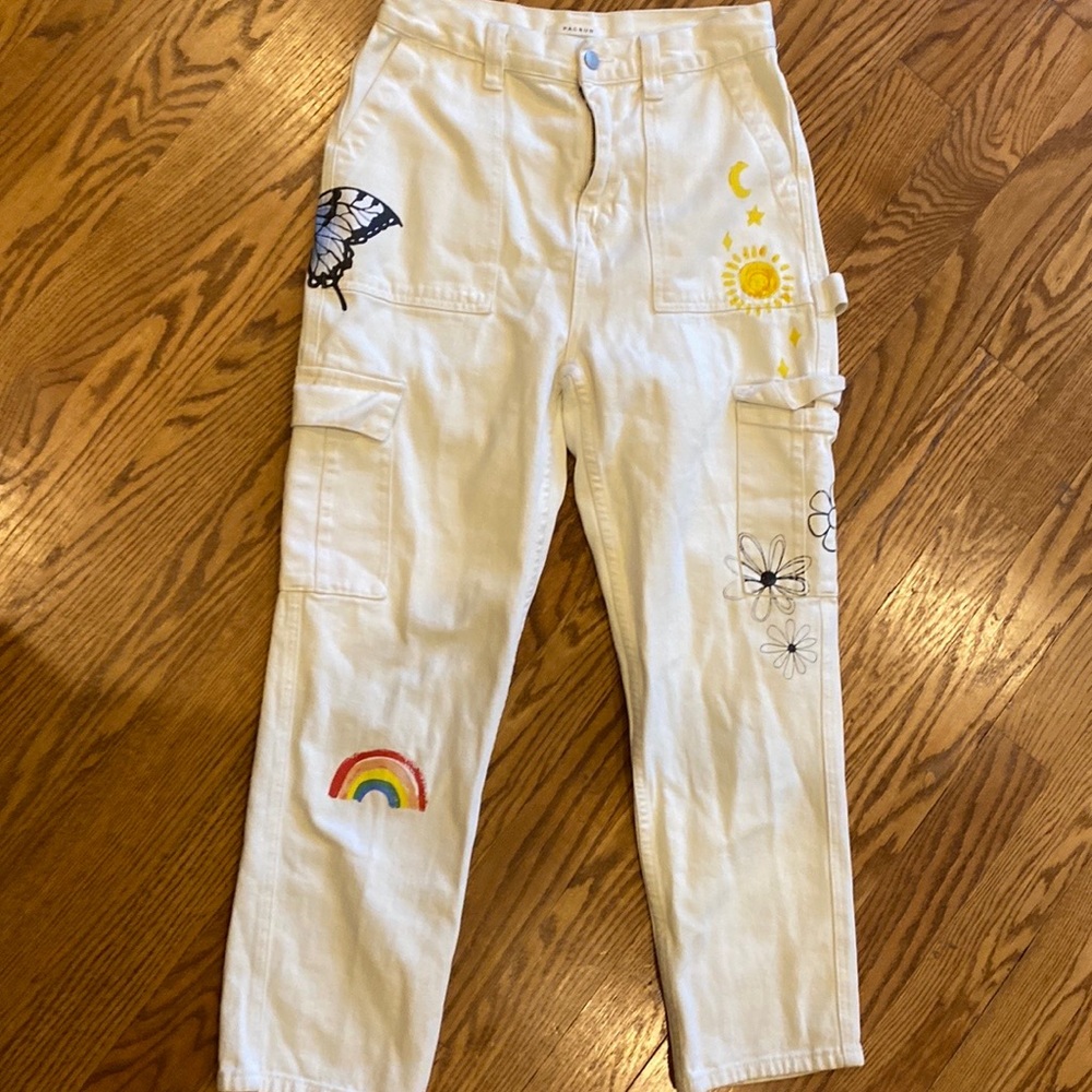 COPY - PAC SUN white high waisted carpenter jeans